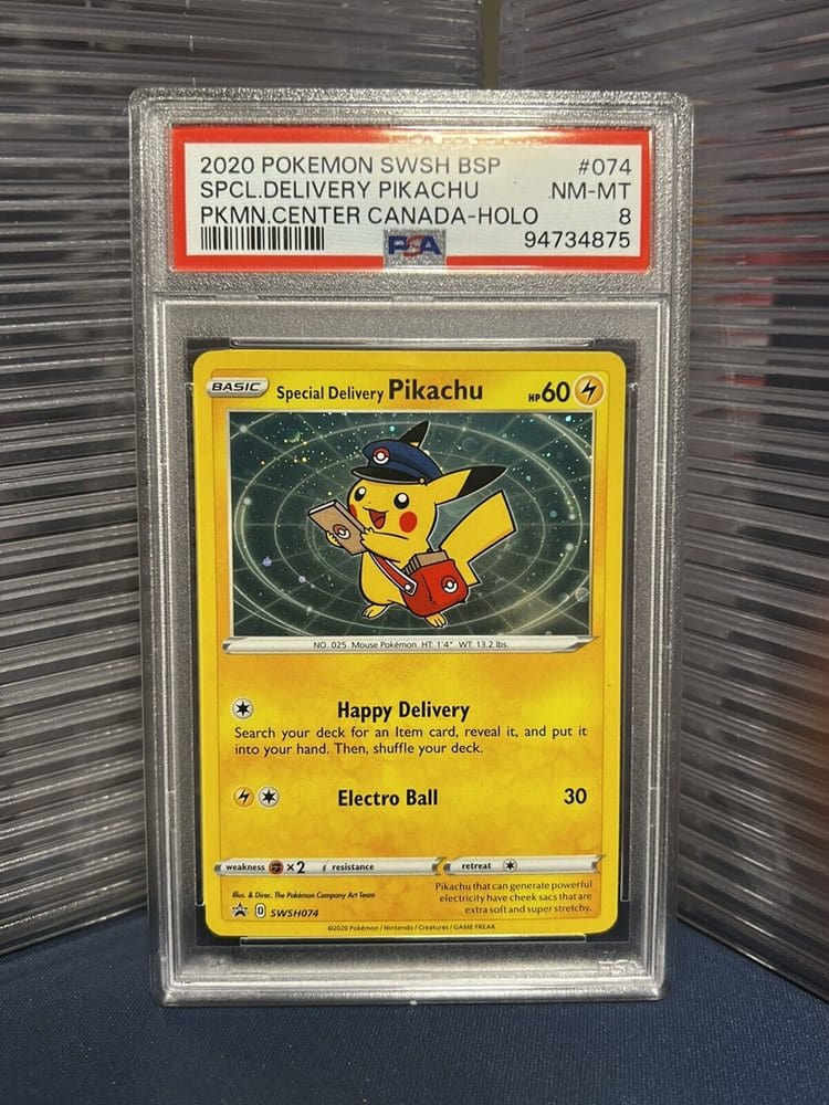 pokemon special delivery pikachu card 2020 POKEMON SWSH BSP SPCL. DELIVERY PIKACHU POKEMON CENTER CANADA –  YankeeKicks Online