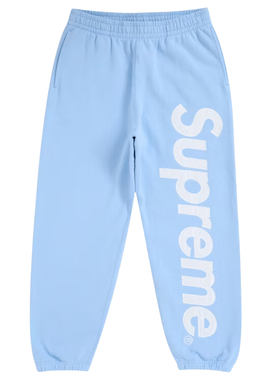 Supreme Satin Applique Sweatpant (FW24) Light Blue – YankeeKicks Supreme Satin Applique Sweatpant (FW24) Light Blue – YankeeKicks