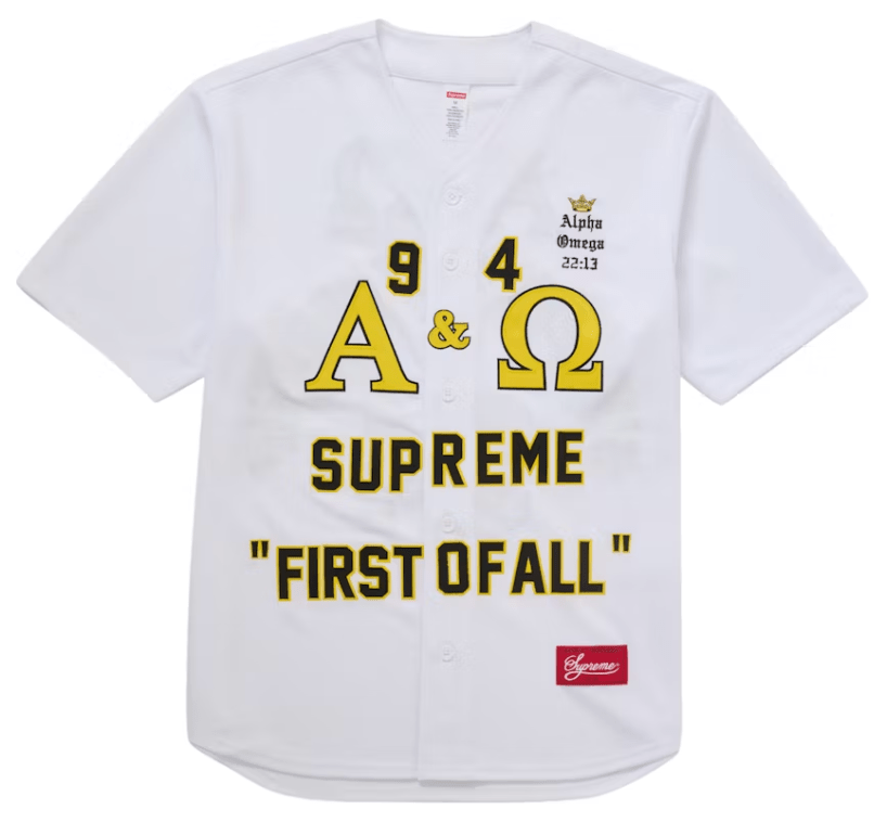 Supreme Alpha Omega Baseball Jersey White – YankeeKicks Online Supreme Alpha Omega Baseball Jersey White – YankeeKicks Online