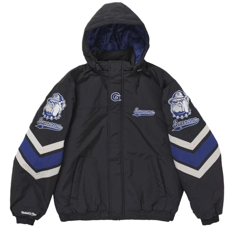 Supreme Mitchell & Ness NCAA Hooded Stadium Jacket Black Supreme Mitchell & Ness NCAA Hooded Stadium Jacket Black