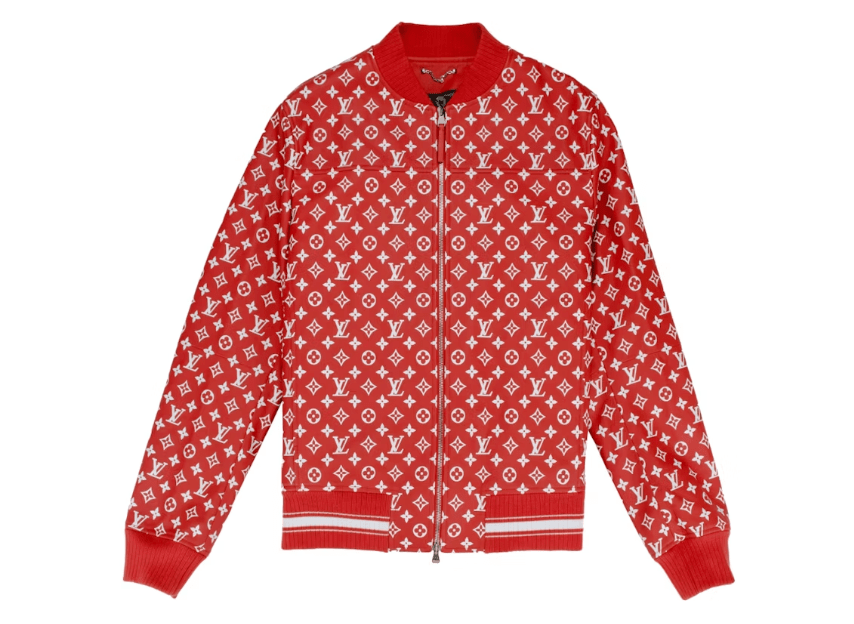 Supreme x Louis Vuitton Leather Baseball Jacket Red YankeeKicks Online