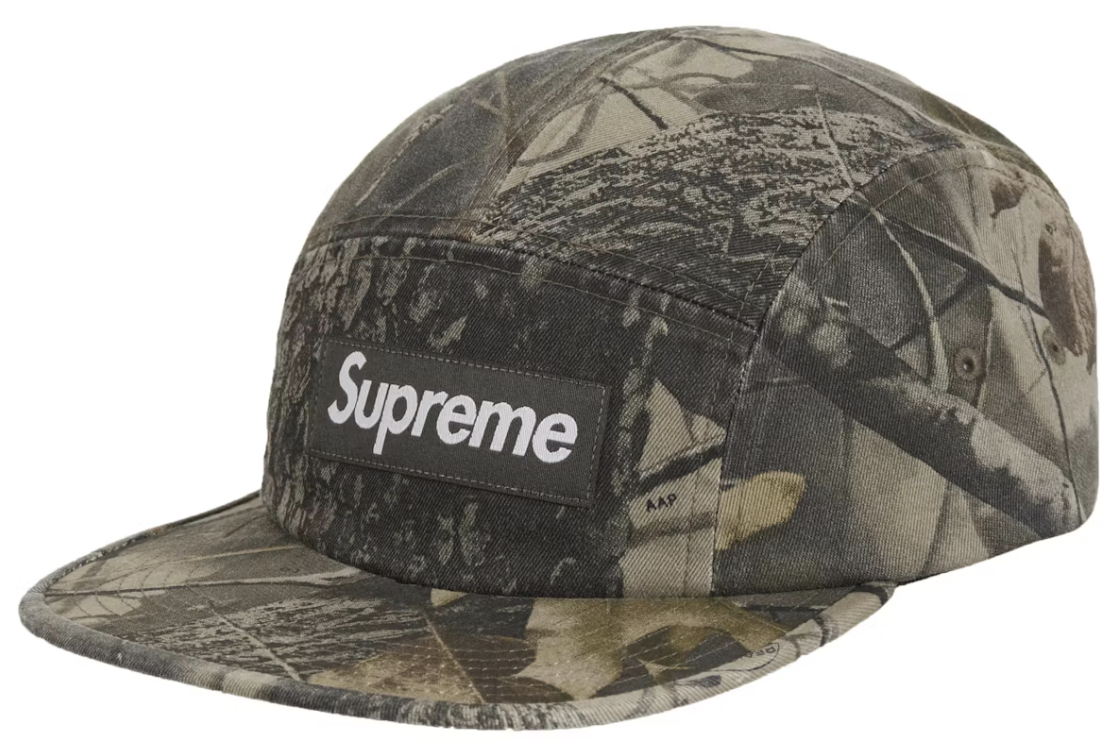 Supreme Washed Chino Twill Camp Cap (SS25) Realtree Hardwoods Camo Supreme Washed Chino Twill Camp Cap (SS25) Realtree Hardwoods Camo