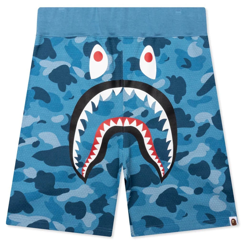 BAPE Honeycomb Camo Shark Sweat Shorts Blue - Main Image